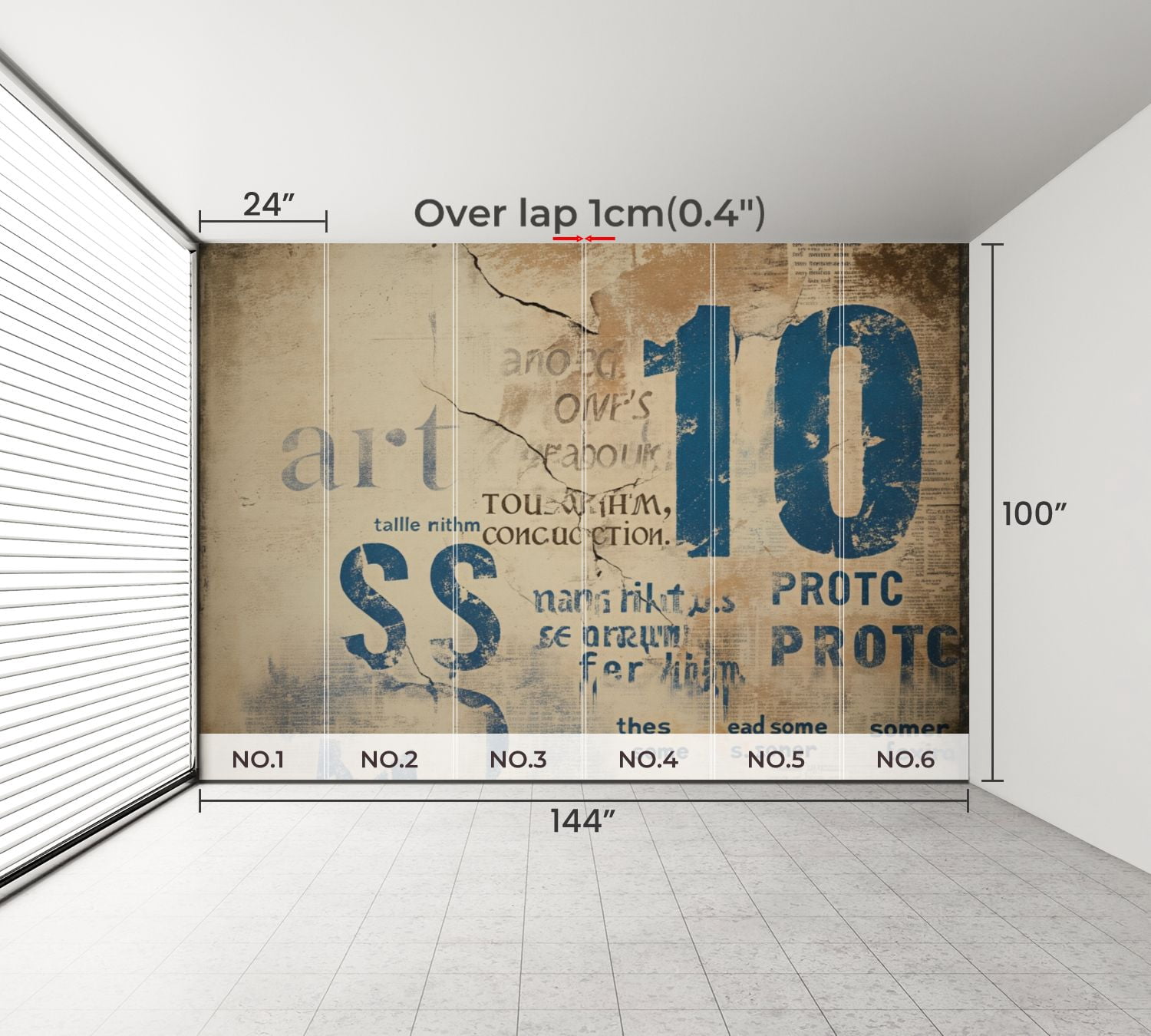 100"x144" Wall Mural Peel and Stick Wallpaper Grunge Textured Abstract Art Faded Typography Color Wash Wall Decor Self Adhesive Removable Wall Stickers for Bedroom Living Room