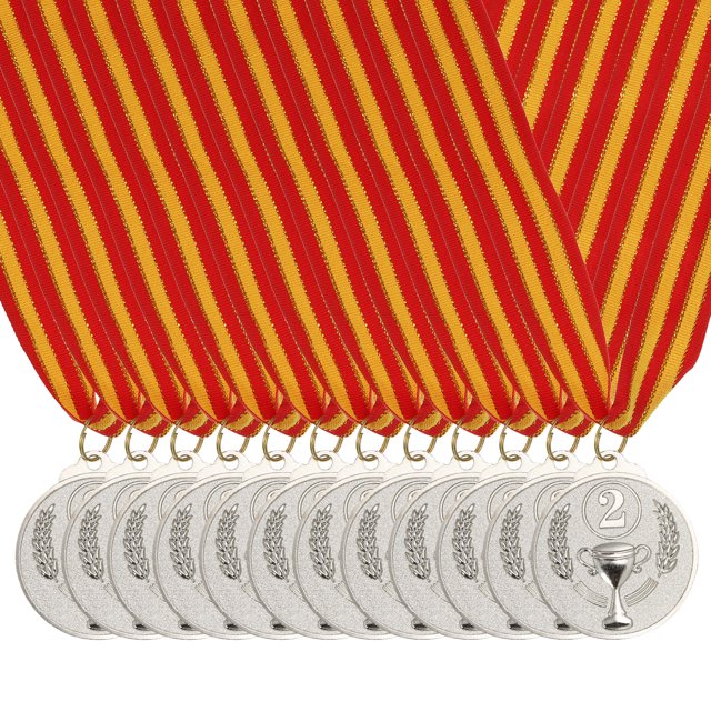 Unique Bargains 2 Inch Olympic Style Silver Award Medals 2nd Prize with Neck Ribbon, 12 Pieces