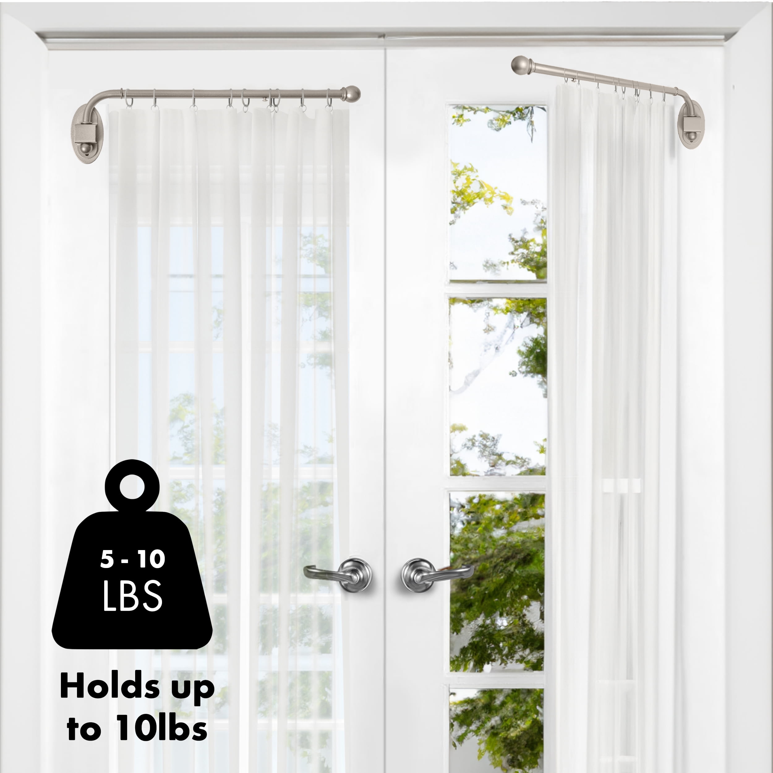 MERIVILLE 24"-38" Swing Arm Curtain Rod, 1/2" Diameter, Pewter, 2 Pieces