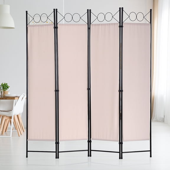 Dkelincs 4 Panel Room Divider 6.8FT Folding Privacy Screen Portable Steel Frame Partition Wall Divider, Tan
