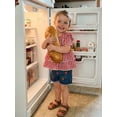 thumbnail image 5 of BemeyourBBs Toddler Baby Girl Summer Clothes Denim Outfits Plaid Short Sleeve Tunic Shirt Tops Strawberry Bowknot Floral Embroidery Jeans Shorts Set, 5 of 9