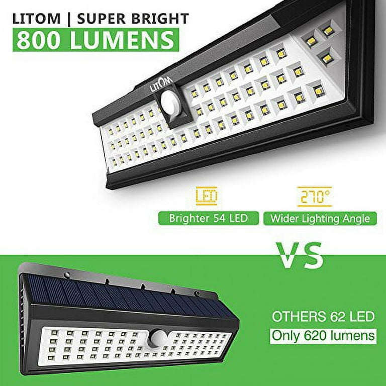litom solar lights outdoor 54 led super bright 270wide angle motion sensor lights wireless waterproof security solar light for front door yard