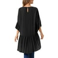 thumbnail image 3 of INSPIRE CHIC Women's High Low Tops 3/4 Bell Sleeve Round Neck Keyhole Back Casual Ruffle Hem Asymmetrical Blouse S Blacks, 3 of 5