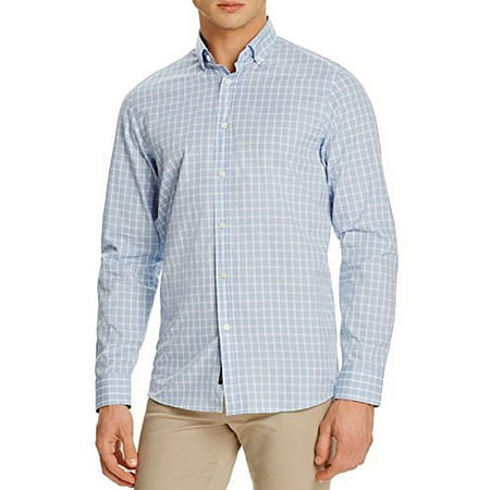 Michael Kors Chase Check Slim Fit Button-Down Shirt (Steel Blue, L)