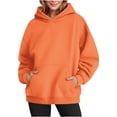 thumbnail image 2 of Hoodies for Women Basic Hoodies Oversized Plain Pullover Sweatshirt Women's Casual Front Pockets Long Sleeve Hooded Pullover Tops 2025 Fall Outdoor Loose Comfy Hoody Hoodie #11Orange XL, 2 of 5