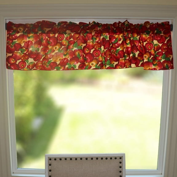 Cotton Window Valance Fruits Print 58 Inch Wide Allover Apples Beige
