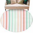 thumbnail image 2 of Coral Red Cyan Stripes Round Living Room Rugs 5 ft, Minimalist Abstract Vertical Striped Washable Area Rug with Non-Slip Sturdy Edge Binding Round Carpet for Entryway Kitchen Bedroom Bathroom, 2 of 9