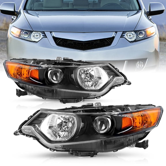For 2009-2014 Acura TSX Xenon HID Black Headlights Assembly Pair 09-14