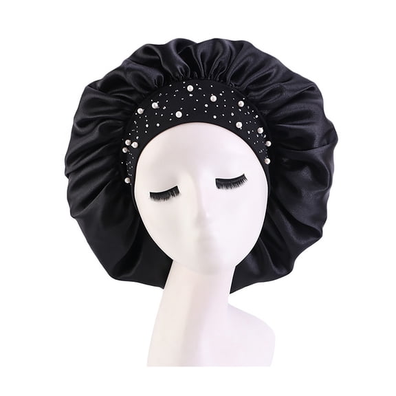 Gypsophila Satin Wide Brimmed Shower Cap Night Hair Care Stretch Bonnet