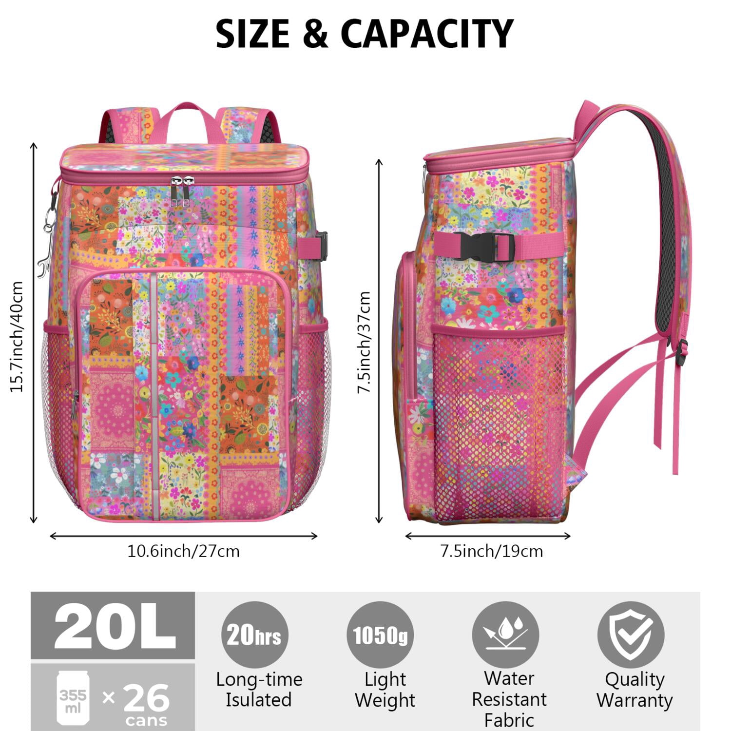 Travel Cooler Bag - Boho Bohemia Flower Camping Beer Cooler Backpack with Bottle Opener- Waterproof Insulated Picnic Backpacks - Cooler Bag for Beach