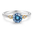 thumbnail image 2 of Gem Stone King 925 Silver and 10K Yellow Gold Persian Blue Moissanite and White Lab Grown Diamond 3-Stone Engagement Ring for Women (1.03 Cttw, Gemstone Birthstone, Size 8), 2 of 4