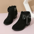 thumbnail image 3 of FYEGRE Girls Toddler Bow knot Ankle Boots Low Chunky Heel Side Zipper Cute Dress Booties Little Big Kid Black 7-8 Years, 3 of 7