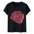 thumbnail image 5 of Womens Tshirts Rose Graphic Loose Fit Summer Short Sleeve Boyfriend Casual Crew Neck Tees Women's Tops Black L, 5 of 5