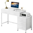 thumbnail image 7 of Industrial Computer Desk With 5 Drawers - Reversible File Cabinet Printer Stand, Rustic Home Office Writing Desk With Storage, Small Space PC Workstation (White), 7 of 7