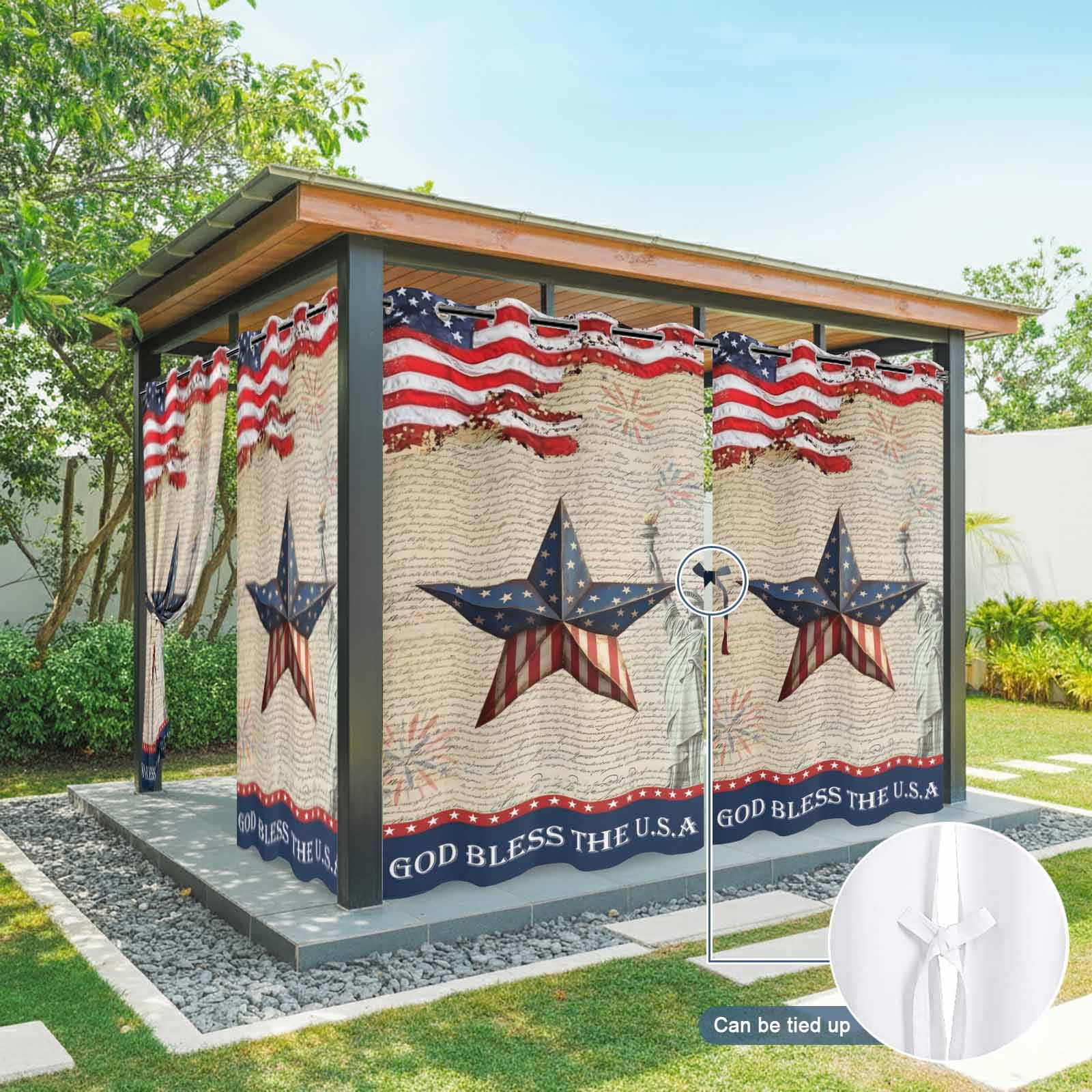 Patriotic Star Independence Day Outdoor Curtains for Patio, Bald Eagle Statue of Liberty Sunshade Privacy Drapes Grommet Waterproof Outside Curtains for Porch/Cabana/Balcony 54"x 108", 1 Panel