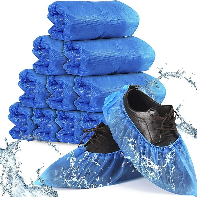 Lot de 100 Couvre-Chaussures Jetables Antidérapants pour Usage Intérieur, Bottines Imperméables CPE pour Protection des Chaussures
