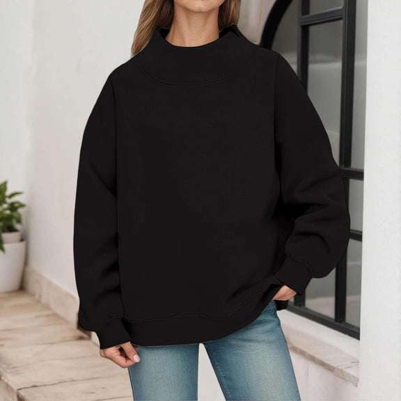Black Hoodies for Women Mock Neck Sweatshirt Women Fall Fashion Oversized Turtleneck Pullover Fleece Long Sleeve Sweatshirts Tops