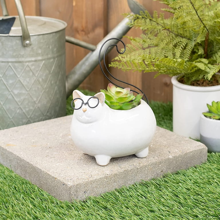 Napco Groovy Cat with Glasses 3.25 Inch White Wire and Ceramic