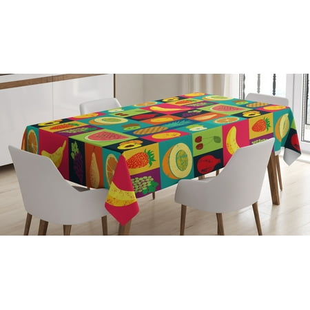 Retro Tablecloth, Pop Art Grunge Style Fruits Collection Colorful Vintage Set Organic Food Pattern, Rectangular Table Cover for Dining Room Kitchen, 60 X 84 Inches, Multicolor, by (Best Fruit Platter Designs)