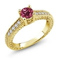thumbnail image 2 of Gem Stone King 18K Yellow Gold Plated Silver Pink Tourmaline and White Created Sapphire Women's Solitaire Ring with Accent Stones (0.67 Cttw, Round Shape 5MM, Size 9), 2 of 2