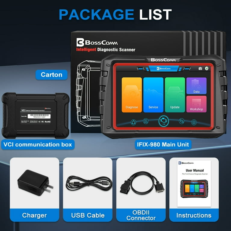 BossComm IFIX980 OBD2 Scanner, Auto Engine Scan, Car Bi
