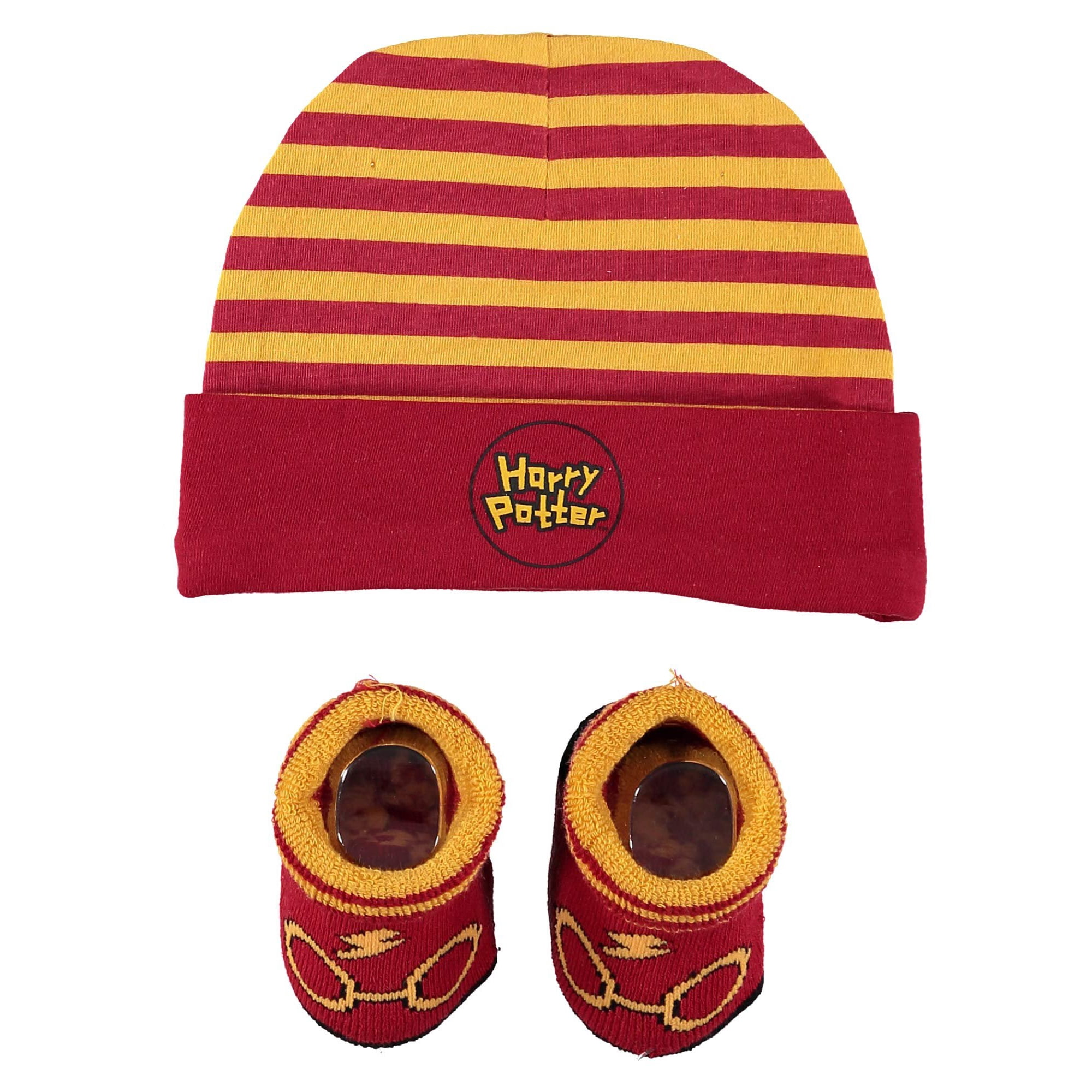Harry Potter Baby Boys Cap and Bootie Set - Baby Gift Set with Hat and Socks for 0-12 Months Yellow/Red, 0-12Months