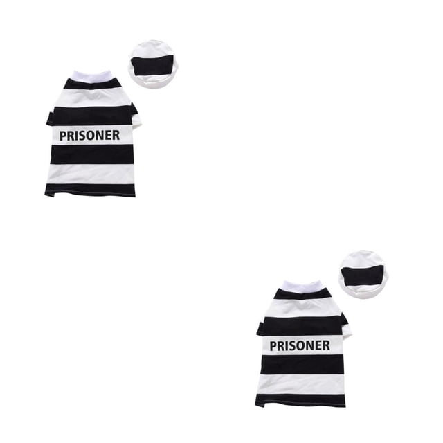 Advancent Pet Prisoner Costume with Hat Halloween Party Pets Striped Events Favors Cosplay Sleeve Clothing Special Dog Short Uniform Type3 NO3