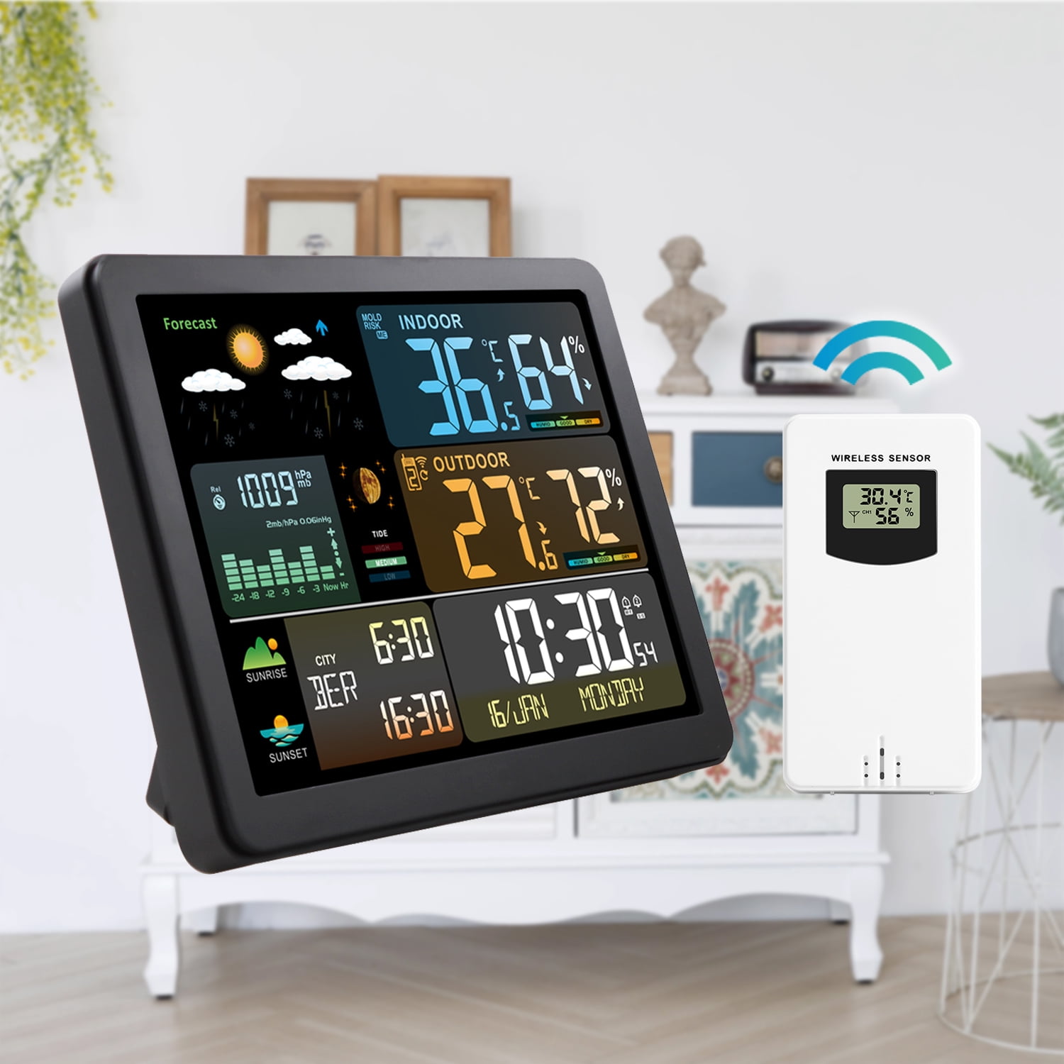 Weather Station,Clock Indoor And Clock Temperature With 3 Meter Color Screen Weather Station Color Screen Weather Indoor And And Temperature 1 To Temperature Meter Color