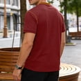 thumbnail image 4 of GrmtClth Shirt for Men Casual Henley Button T-Shirts Breathable Short Sleeve Top Work with Pocket Tee Collar Colorblock Wine XL, 4 of 7