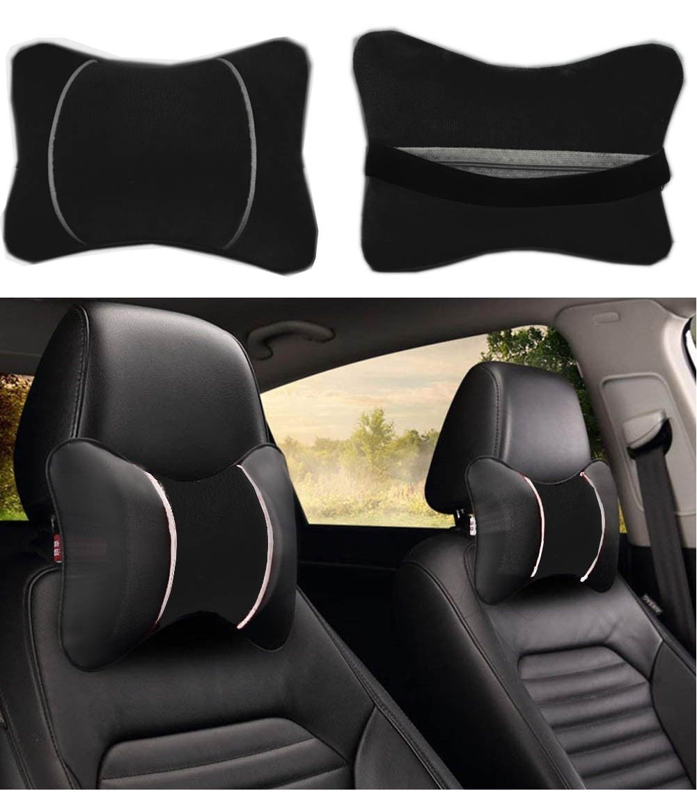 2X Car Auto Seat Head Neck Rest Leather Support Cushion Pad HeadRest Bone Pillow 