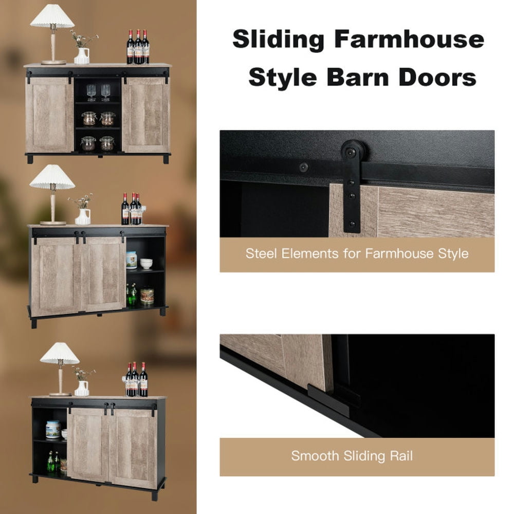 Finihen Kitchen Storage Cabinet, Buffet Sideboard, Kitchen Buffet Sideboard with 2 Sliding Barn Doors, for Dining Room, Kitchen, Living Room, Oak Finihen Kitchen Storage Cabinet, Buffet Sideboard, Kitchen Buffet Sideboard with 2 Sliding Barn Doors, for Dining Room, Kitchen, Living Room, Oak