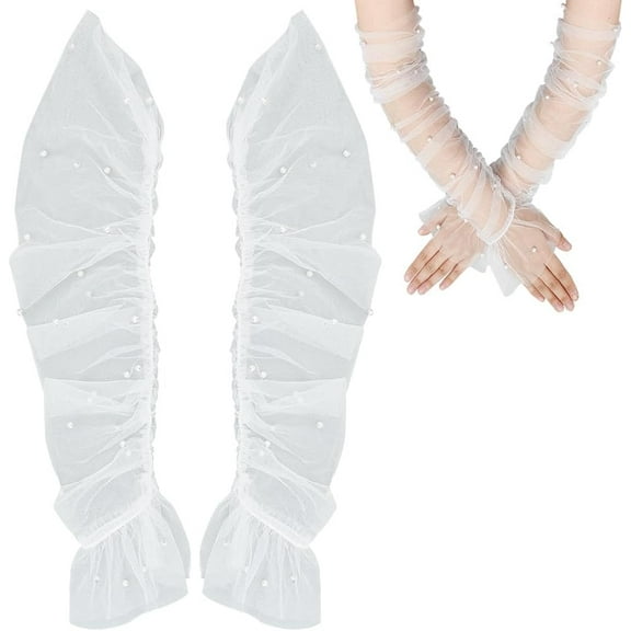 Nylon Long Fingerless Gloves Wedding Bridal Mesh Gloves White 550x120x2~6mm