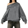 thumbnail image 2 of Yangnuo Womens Fashion Loose One Shoulder Hooded Sweatshirts Hoodies Womens Casual Solid Color Long Sleeve Loose Hooded And Off Shoulder Hoodies Sweatshirt Blouse Pullover Tops, 2 of 5