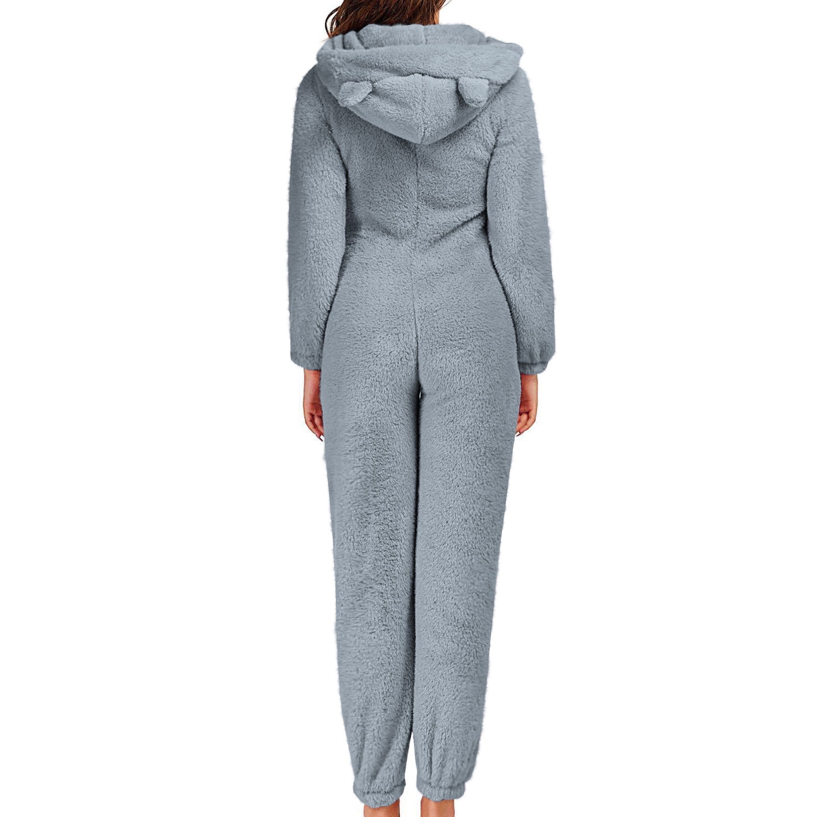 YUNAFFT Cozy Plush Women's Hooded Jumpsuit with Long Sleeves Front