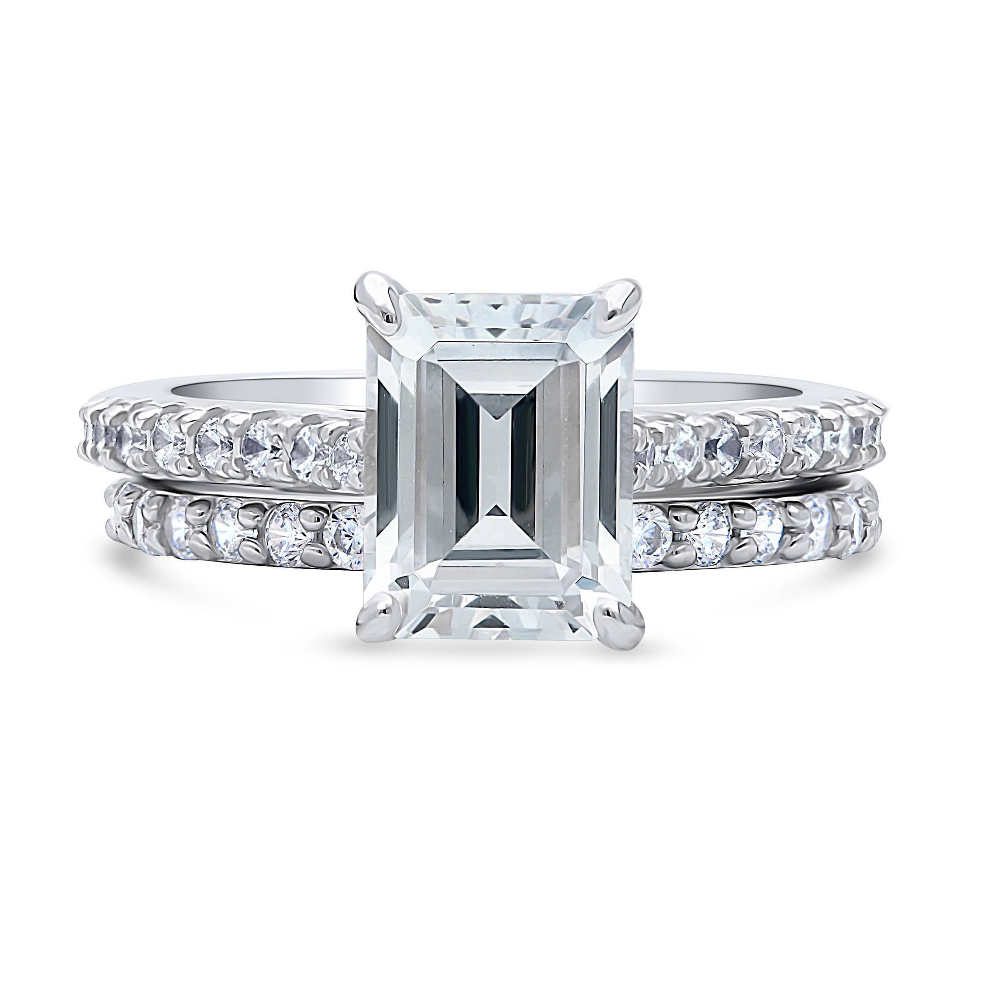BERRICLE Sterling Silver Solitaire Engagement Rings Statement Stackable Band for Women, 2.6 Carat Emerald Cut Cubic Zirconia CZ Ring Set Size 8.5