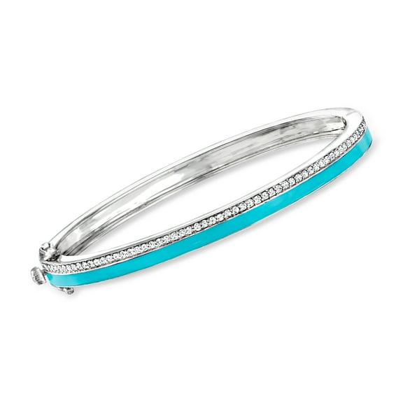 Ross-Simons 0.60 ct. t.w. Diamond and Turquoise Enamel Bangle Bracelet in Sterling Silver, Women's, Adult