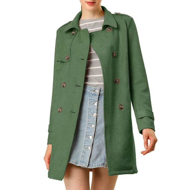 Abrigo de ante sintético de doble botonadura con solapa de pico para mujer INSPIRE CHIC en verde