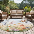 thumbnail image 5 of 7ft Round Rug, Spring Floral Non-Skid Rubber Backing Large Area Rugs - Living Room Bedroom Home Office, Hummingbird Summer Botanical Watercolor Indoor Floor Mat Carpets Washable Rug, 5 of 9