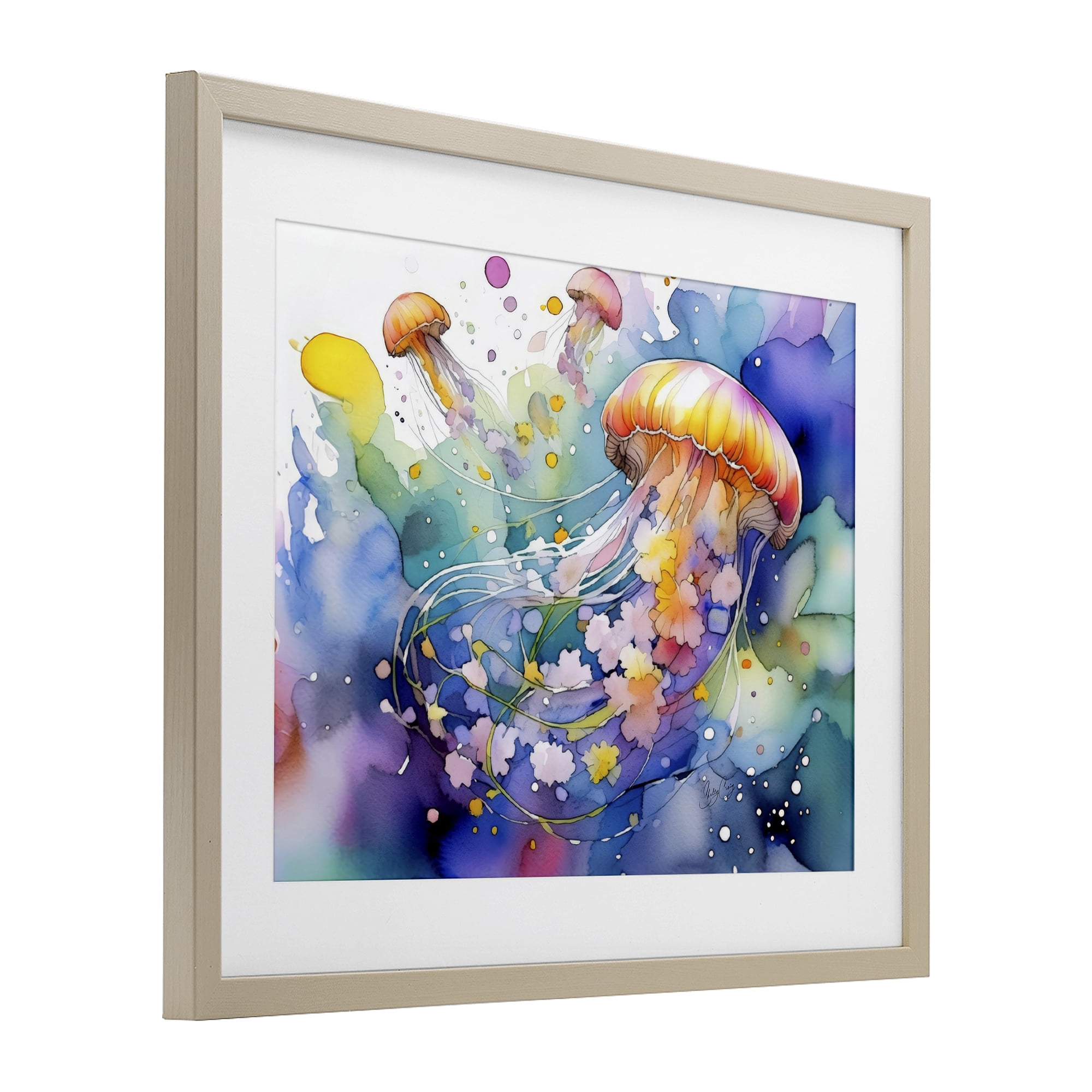 Stupell Industries Neon Jellyfish Underwater Birch Framed Print Under Glass, design by Shelly Craig
