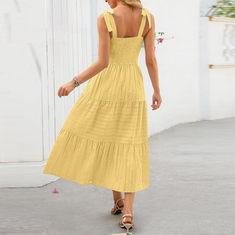 Midi Dress Long Yellow T Shirt Dress T-Shirt Dress For Women New