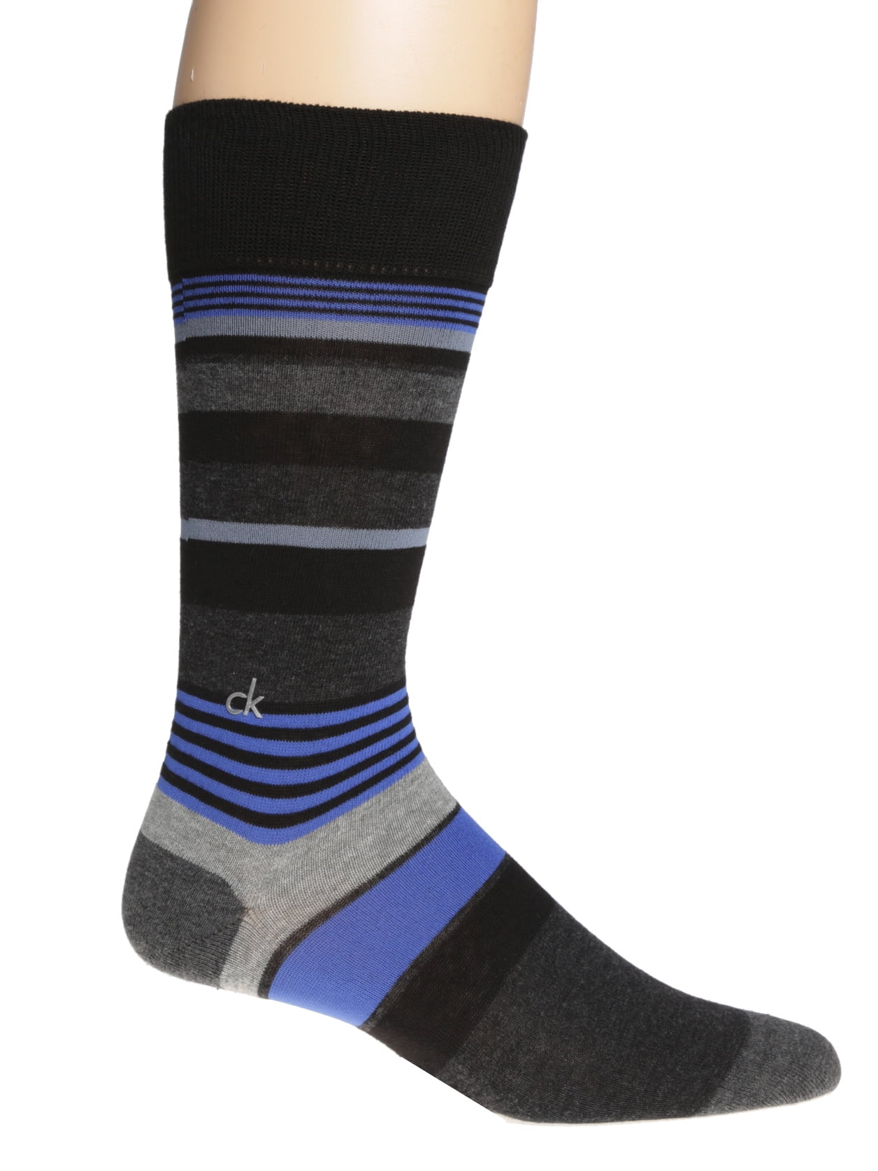 Calvin Klein Men's Anthony Multi Stripe Logo Socks, Liquid Blue, Large