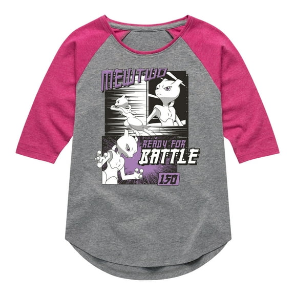 Pokémon - Mewtwo Ready For Battle - Girls Raglan Graphic T-Shirt