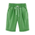 thumbnail image 3 of Womens Bermuda Shorts Elastic Waistband Pockets Drawstring Cotton Linen Knee Length Bermuda Long Shorts for Women, 3 of 5