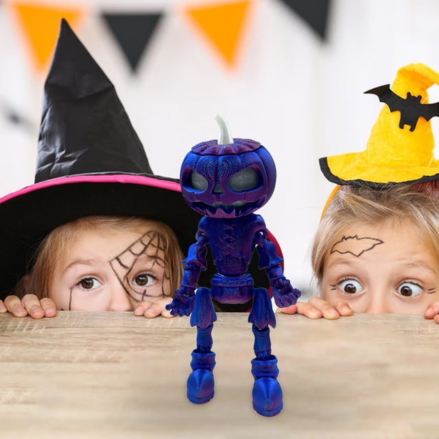YIMWNYI Halloween Pumpkin Man In-the-dark Coloured Ornament, Glow-in-the-dark Decoration, Poseable Craft, Unique Halloween Decor Gift, LED Pumpkin Figure