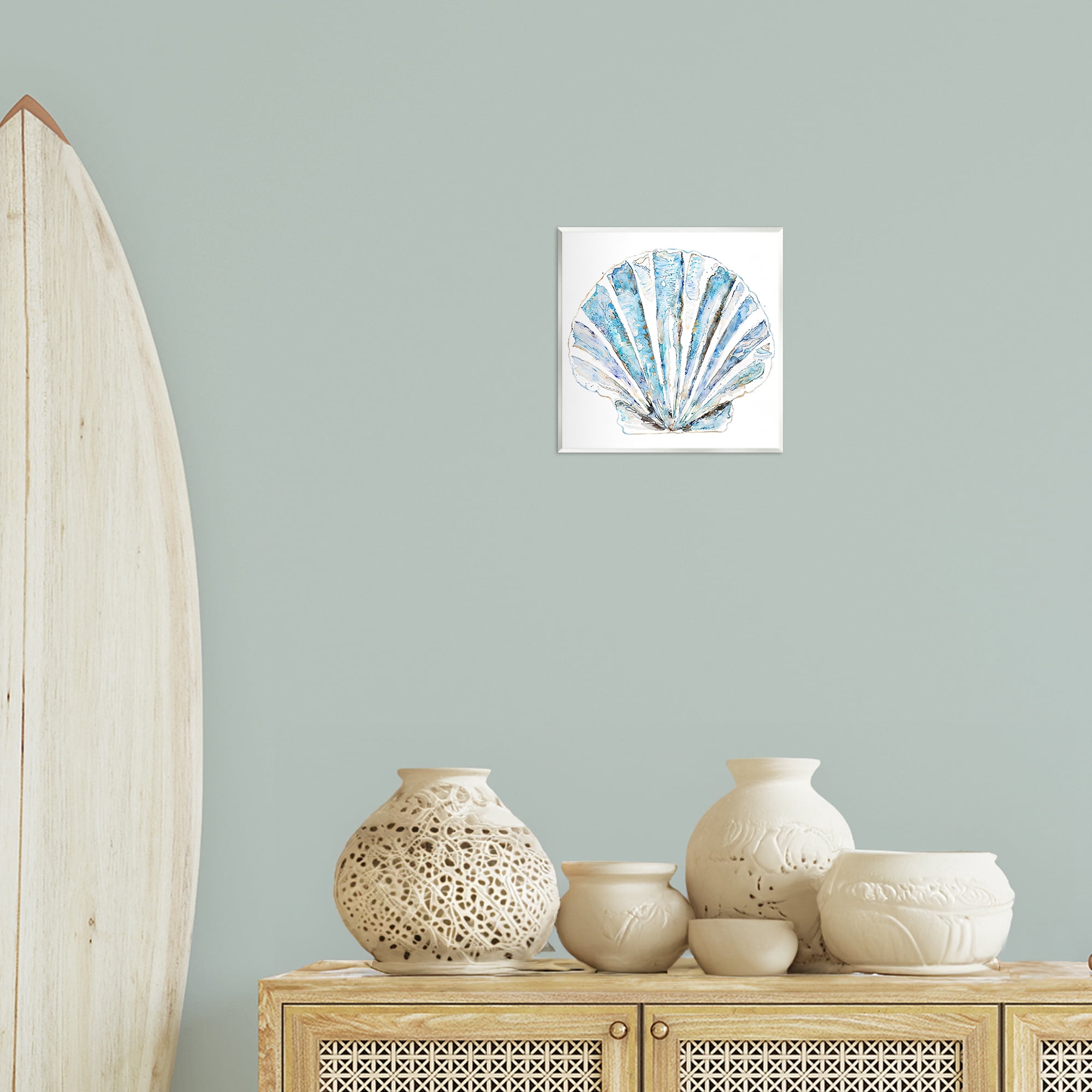 Stupell Industries Blue Clam Shell Coastal Painting Unframed Art Print Wall Art, 12 x 12