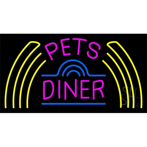 Pet Diner 1 LED Neon Sign 20" Tall x 37" Wide - inches Black Square Cut Acrylic Backing, with Dimmer - Premium built indoor Sign for Club, Home décor, Event, Workshop, Storefront.