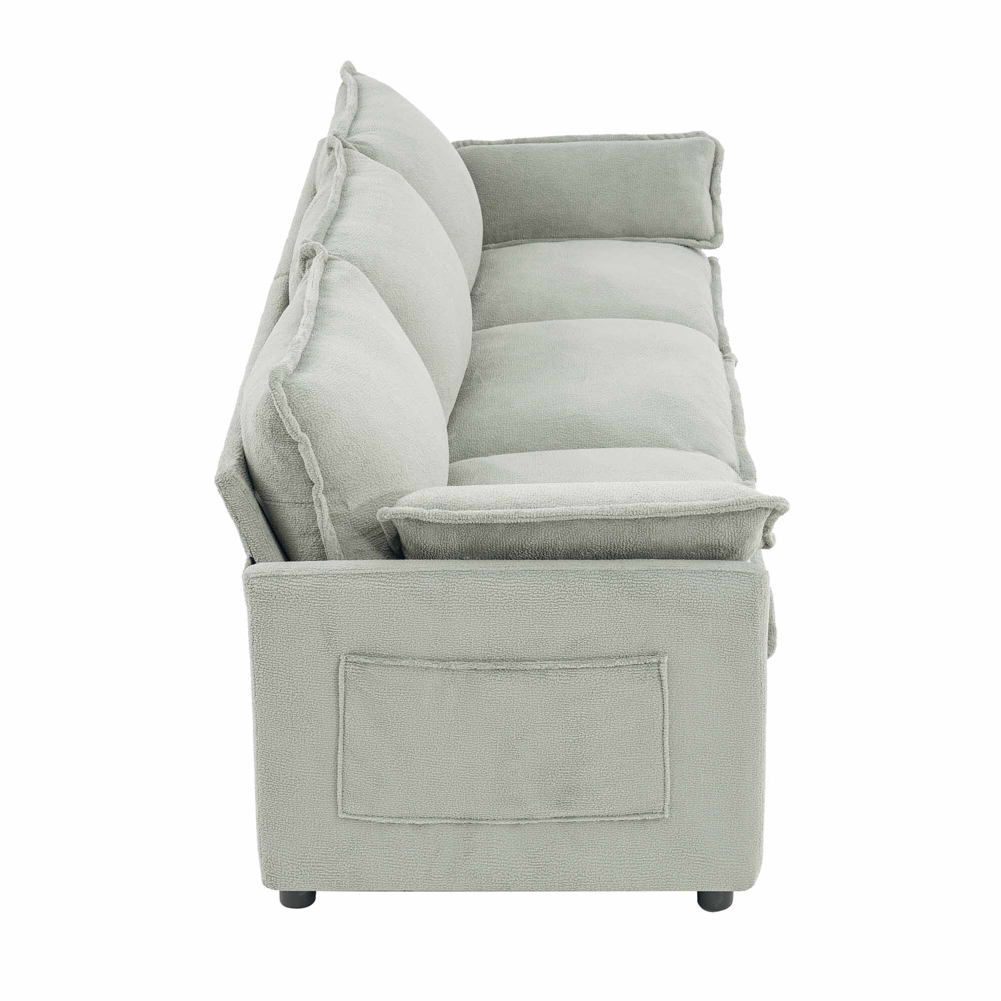 Lunale 3-Seater Sofa with Storage Pockets, Modern Cloud Couch for Living Room, Green Chenille