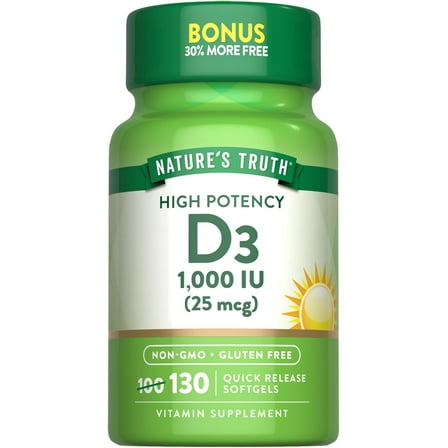 Vitamin D3 1000 IU | 130 Softgels | High Potency D | For Men and Women | by Nature's Truth