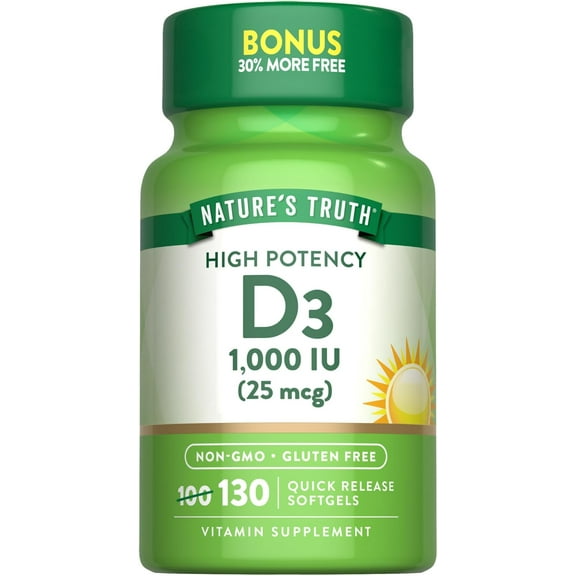 Vitamin D3 1000 IU | 130 Softgels | High Potency D | For Men and Women | by Nature's Truth
