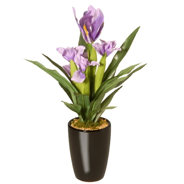 17" Potted Purple Iris Artificial Plant in a Black Vase ...